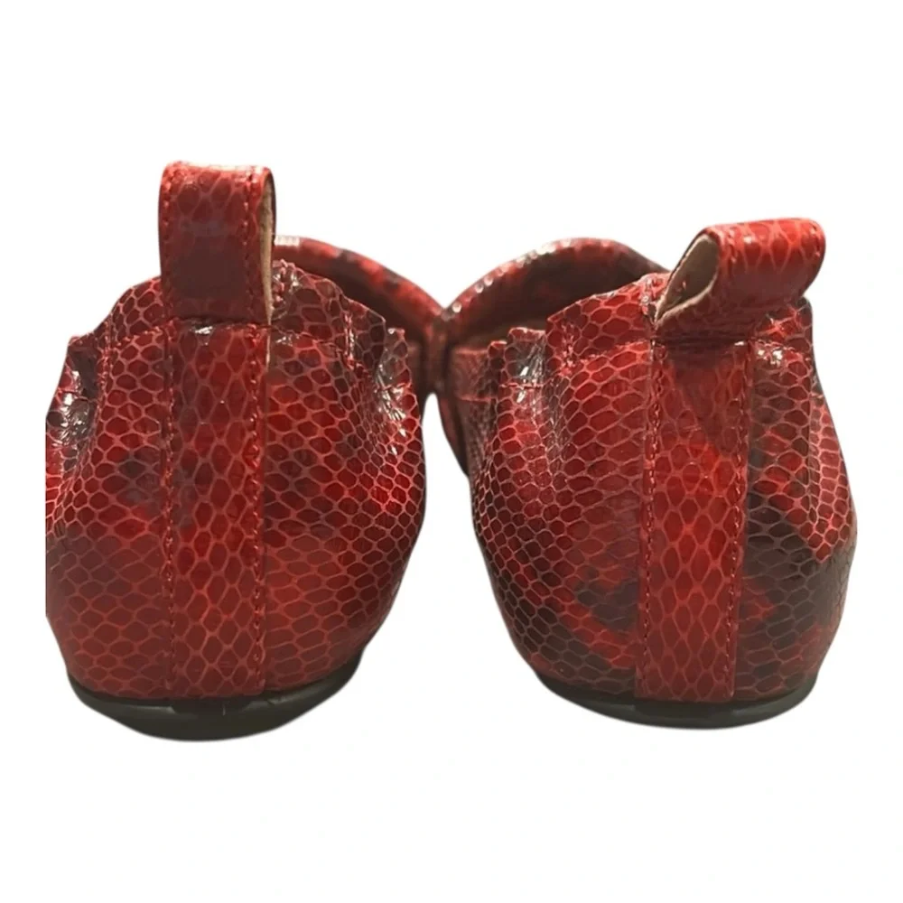 Fitflop Allegro Fringed Buckled Leather Loafer Snakeskin Embossed Red Size 6